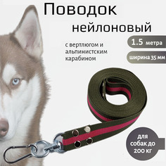 Поводок для собак Хвостатыч с вертлюгом и альпинистским карабином,зелено-красный 1.5мх35мм