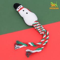 Игрушка для собак Пижон Снеговик с канатом пищащая мягкая 32 см