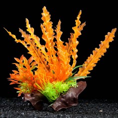 Искусственное растение для аквариума Пижон Аква на оранжево-зеленое 18 см 2 шт