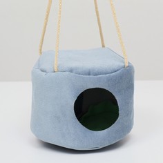 Домик для грызуна Пижон подвесной круглый мебельная ткань флис голубой 15х10 см
