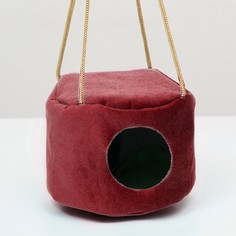Домик для грызуна Пижон подвесной круглый мебельная ткань флис бордовый 20х15 см