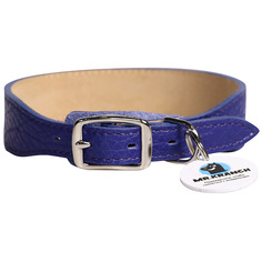 Ошейник для собак Mr.Kranch из натуральной кожи с QR-адресником, 33-40 см, синий