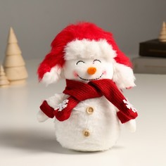Кукла интерьерная "Снеговик в красной шапке ушанке-колпаке" 19 см No Brand