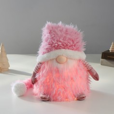 Кукла интерьерная свет "Дед Мороз в розовой шубке и длинном колпаке" 20х20х25 см No Brand