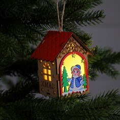 Ёлочная игрушка «Домик с Дедом Морозом», от батареек, свечение тёплое белое Luazon Lighting