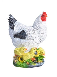 Фигурка садовая Decobraz Курица с цыплятками на подсолнухе