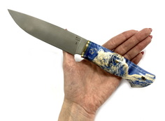 Нож Русский Молот Ладья, Bohler N690, карельская берёза, цвет голубой