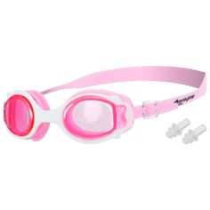 Очки для плавания, детские + беруши, цвет розовый с белой оправой Onlitop