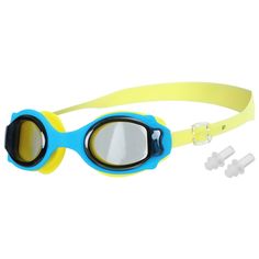 Очки для плавания, детские + беруши, цвет желтый с голубой оправой Onlitop