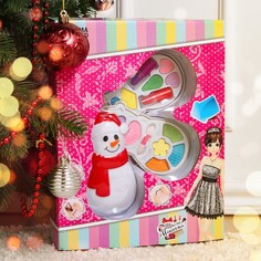 Новогодний набор косметики для девочек «Снеговик»: тени, помада, аппликатор No Brand