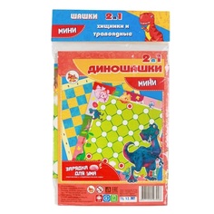 Настольная игра 2 в 1 "Диношашки": шашки, хищники и травоядные, d-2.2 см, 31.2 х 31.2 см Задира плюс