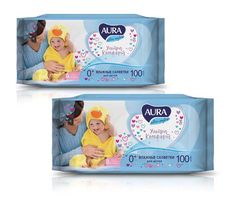Aura Влажные салфетки детские Ultra Comfort, 0+, в уп. 100 шт, 2 уп