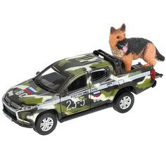 Модель машины Технопарк Mitsubishi L200 пикап армейский в камуфляже инерционная с собакой