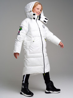 Пальто текстильное с полиуретановым покрытием для девочек PlayToday, белый, 152