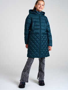 Пальто текстильное с полиуретановым покрытием для девочек PlayToday, темно-зеленый, 158