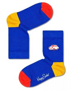 Детские носки Kids Embroidery Car Sock с машинкой Happy socks синий 7-9Y