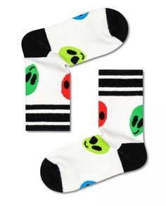 Детские носки Kids Alien Rib Sock с инопланетянами Happy socks белый 7-9Y