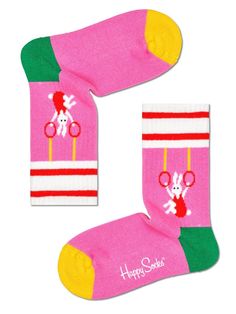 Детские носки Kids Acrobat Rib Sock с кроликом-акробатом Happy socks розовый 2-3Y