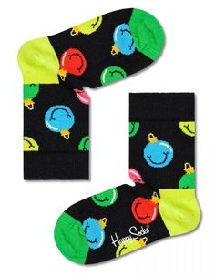 Детские носки Kids Jingle Smiley Sock с ёлочными игрушками Happy socks черный 7-9Y