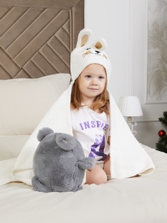 Полотенце-пончо для новорожденного детское с капюшоном ATLASPLUS 100х100 см, кремовый