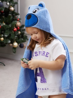 Полотенце-пончо для новорожденного детское с капюшоном ATLASPLUS 100х100 см, цвет голубой