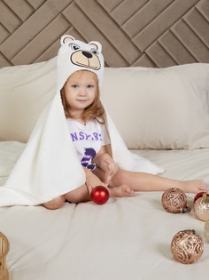 Полотенце-пончо для новорожденного детское с капюшоном ATLASPLUS 100х100 см, цвет кремовый