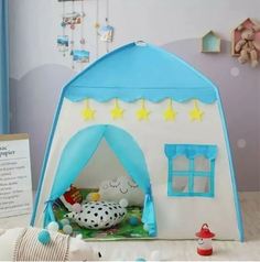 Палатка детская игровой домик ZEVS синий 130х100х130 см