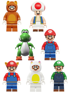 Мини-фигурки StarFriend Марио Mario 7 в 1 Луиджи Тодд Йоши, подвижные, аксес, 4-4,5 см