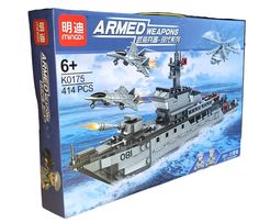 3D конструктор MINGDI корабль военный с техникой, 414 дет K0175