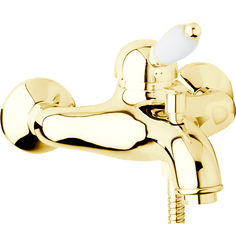 Cezares Elite Смеситель для ванны и душа однорычажный цвет золото 24 карат ручки белые (EL