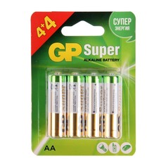 GP Батарейка алкалиновая GP Super, AA, LR6-8BL, 1.5В, 4+4 шт.