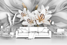 Фотообои флизелиновые ПЕРВОЕ АТЕЛЬЕ "Три лилии в центре на ткани" 200х100 см