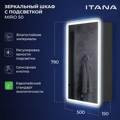 Зеркальный шкаф с подсветкой Итана Miro 50 500х150х790 1С правое