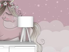 Фотообои для девочек Первое Ателье "Единорог с девочкой на луне" 400х270 см