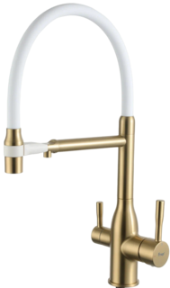 Смеситель для кухни Frap F4398-3 с подключением фильтра, белый/золото