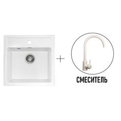 Кухонная мойка Gerhans A11-18 белая со смесителем W4998-3-18