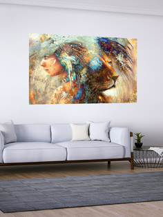 Фотообои бумажные Postermarket WM-200 Девушка и лев 180*119 см