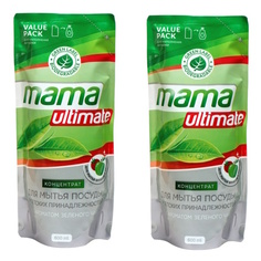 Средство для мытья посуды Mama Ultimate Зеленый Чай сменный блок, гель, 600мл, 2шт