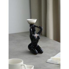 Керамика ручной работы Подсвечник "Дива", чёрно-белый, керамика, 22 см, микс
