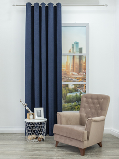 Штора Amore Mio Вельвет канвас, готовая, 200х270, на шторной ленте, синяя