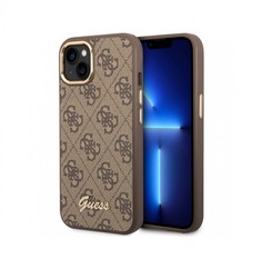 Чехол CG Mobile Guess PU 4G Script metal logo Hard для iPhone 14, Коричневый