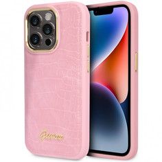 Чехол Guess PU Croco w Metal logo Hard для iPhone 14 Pro Max, Розовый