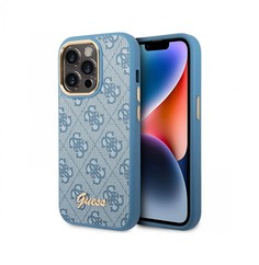 Чехол Guess PU 4G Script metal logo Hard для iPhone 14 Pro Max, Синий
