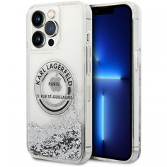 Чехол Karl Lagerfeld Liquid glitter RSG logo Hard для iPhone 14 Pro Max, Серебристый