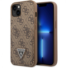 Чехол guess pu 4g double cardslot w metal triangle logo hard для iphone 14, коричневый
