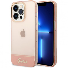 Чехол Guess pc/tpu translucent w electoplated camera hard для iphone 14 pro max, розовый