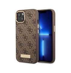 Чехол CG Mobile Guess PU 4G Plate metal logo Hard (MagSafe) для iPhone 14 Plus, Коричневый