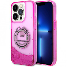 Чехол Karl Lagerfeld Liquid glitter RSG logo Hard для iPhone 14 Pro Max, Розовый