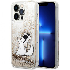 Чехол Karl Lagerfeld liquid glitter choupette fun для iphone 14pro max, золотой