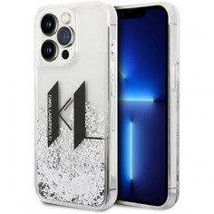 Чехол Karl Lagerfeld Liquid glitter Big KL logo Hard для iPhone 14 Pro Max, Серебристый